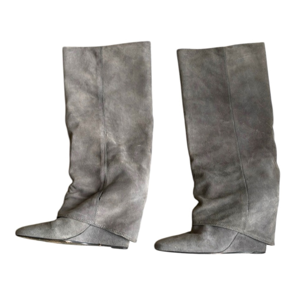 Tara Subkoff x Easy Spirit Women's Gray Suede Wedge Knee High Boots, Size 8.5